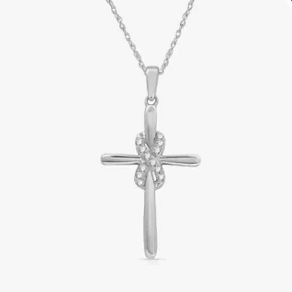 1/10 CTTW Lab Grown Diamond Pendant Women’s Necklace. Sterling Silver Cross. - Picture 3 of 5